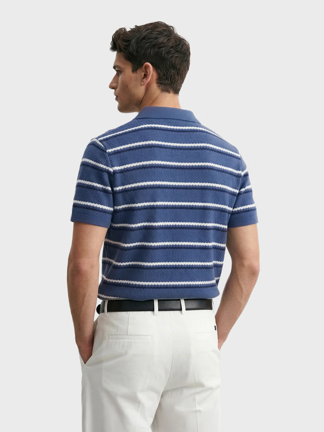 Men's Blue Regular Fit Striped Casual T-Shirt - Image 5