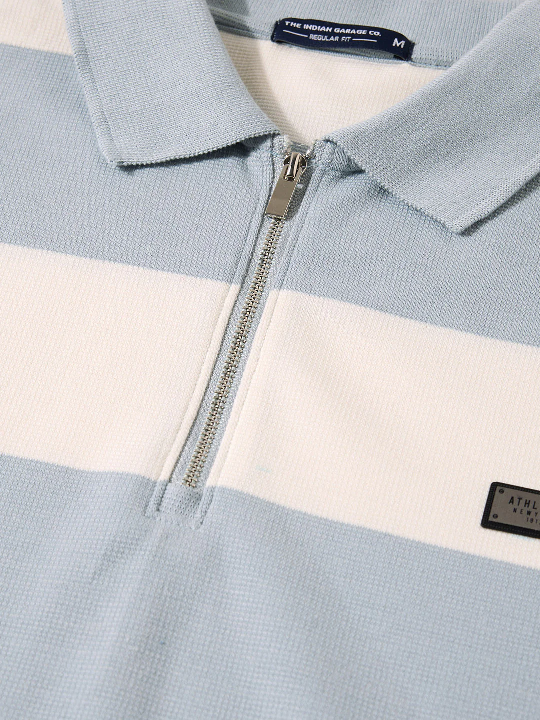 Men's Blue Regular Fit Striped Casual T-Shirts - Image 3