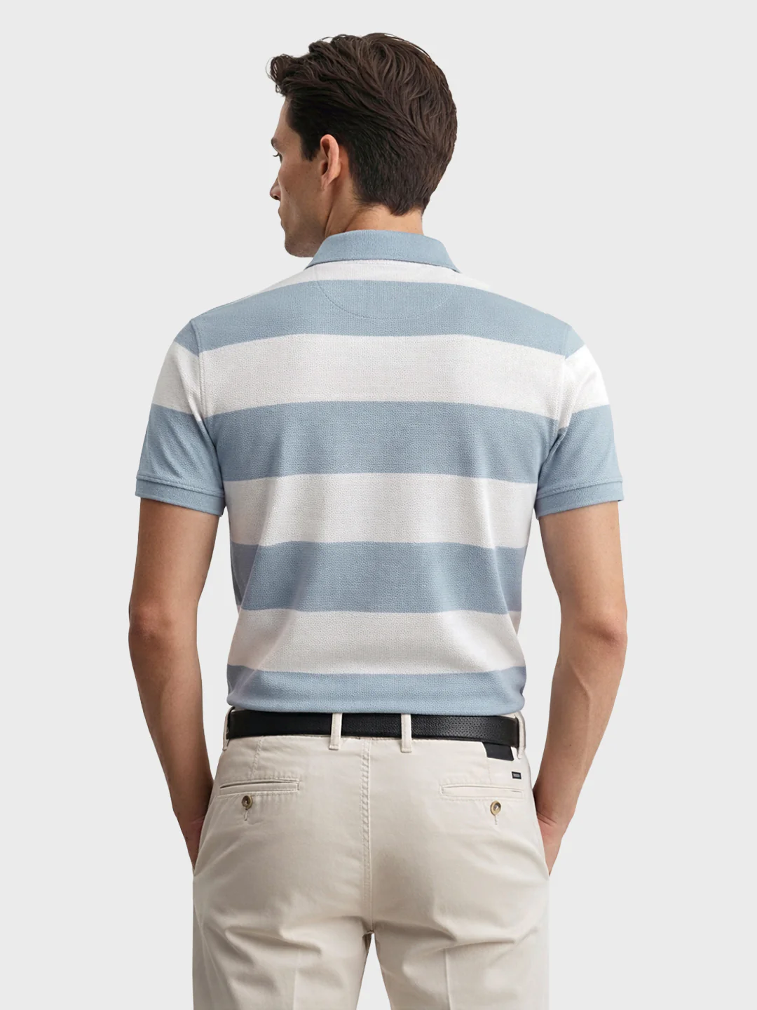 Men's Blue Regular Fit Striped Casual T-Shirts - Image 4
