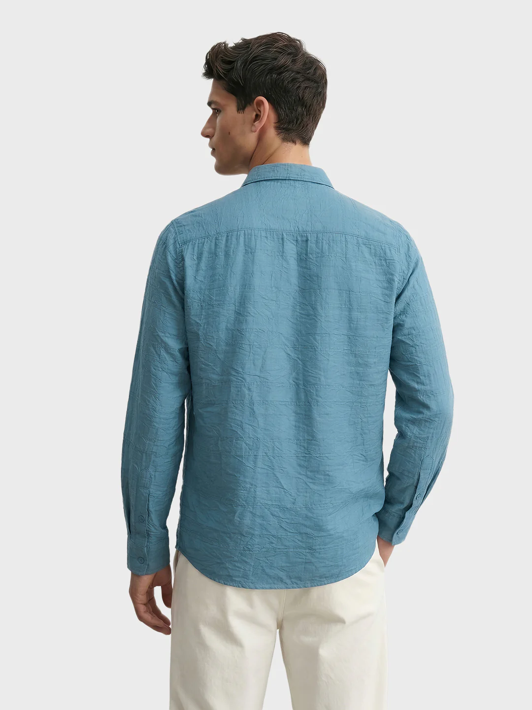 Men's Blue Regular Fit Textured Casual Shirt - Image 5