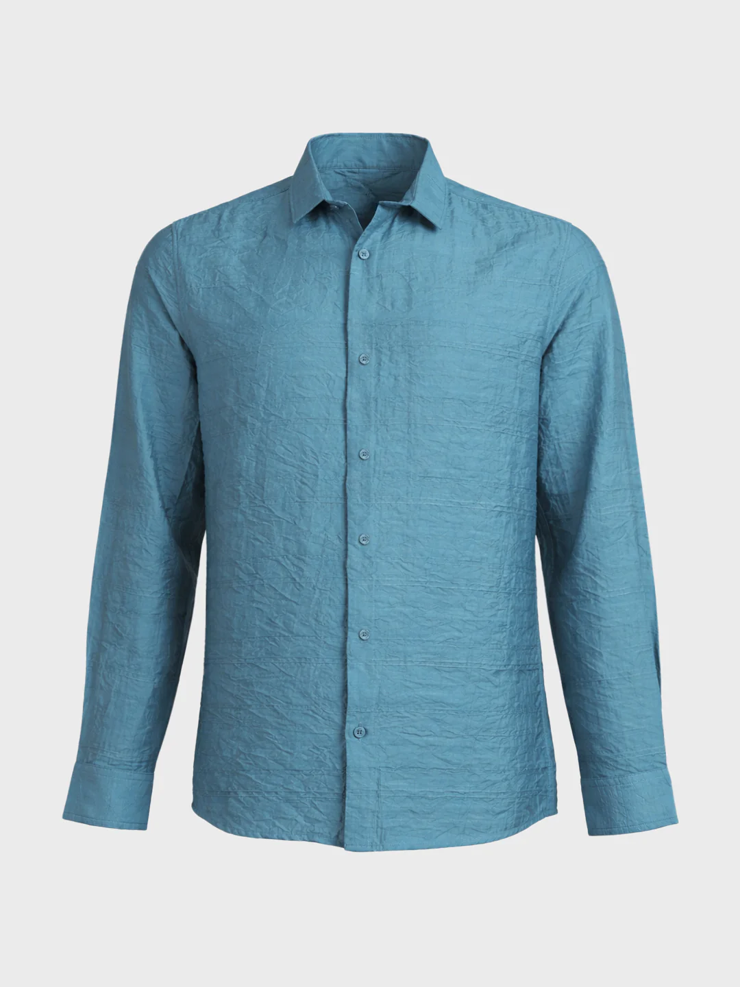 Men's Blue Regular Fit Textured Casual Shirt - Image 6