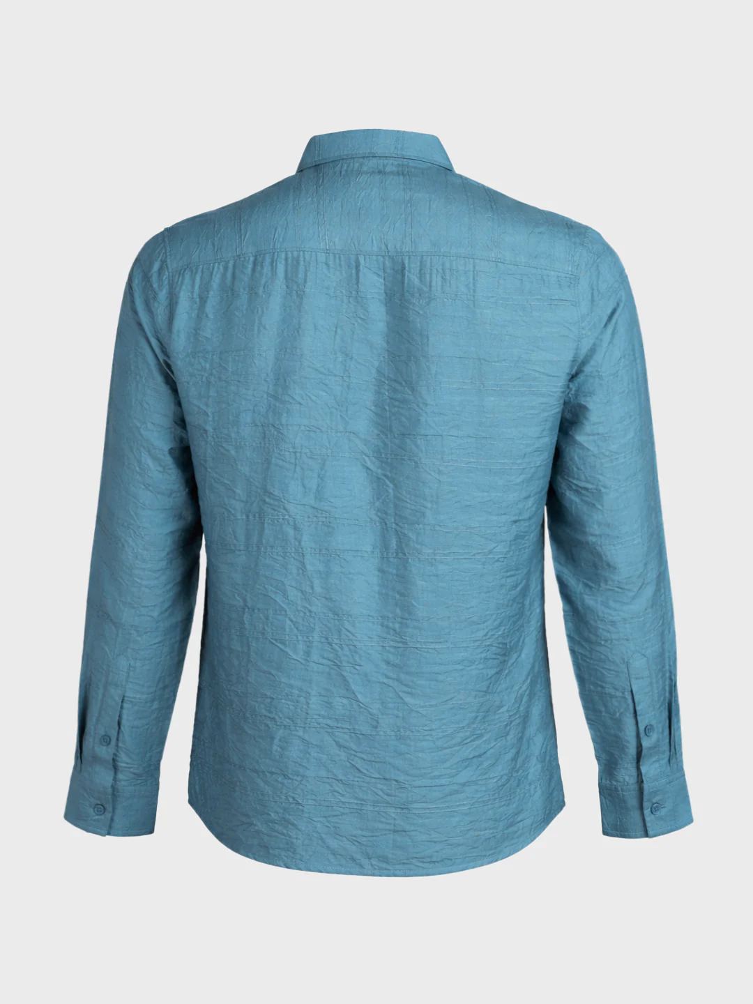 Men's Blue Regular Fit Textured Casual Shirt - Image 7