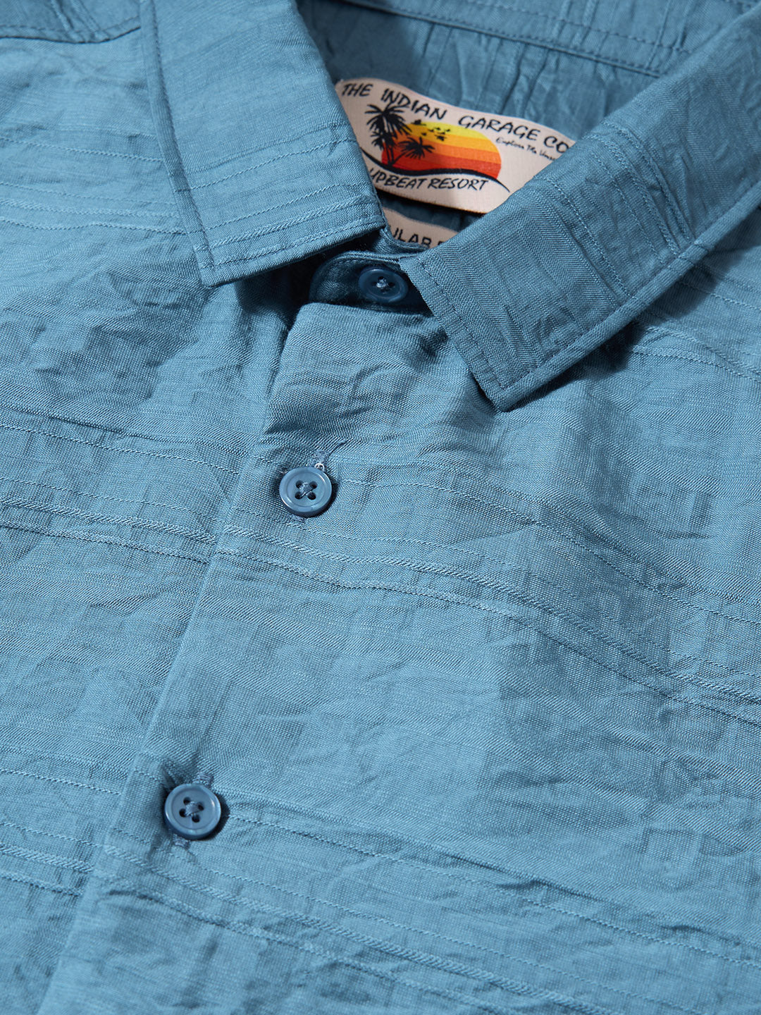 Men's Blue Regular Fit Textured Casual Shirt - Image 8
