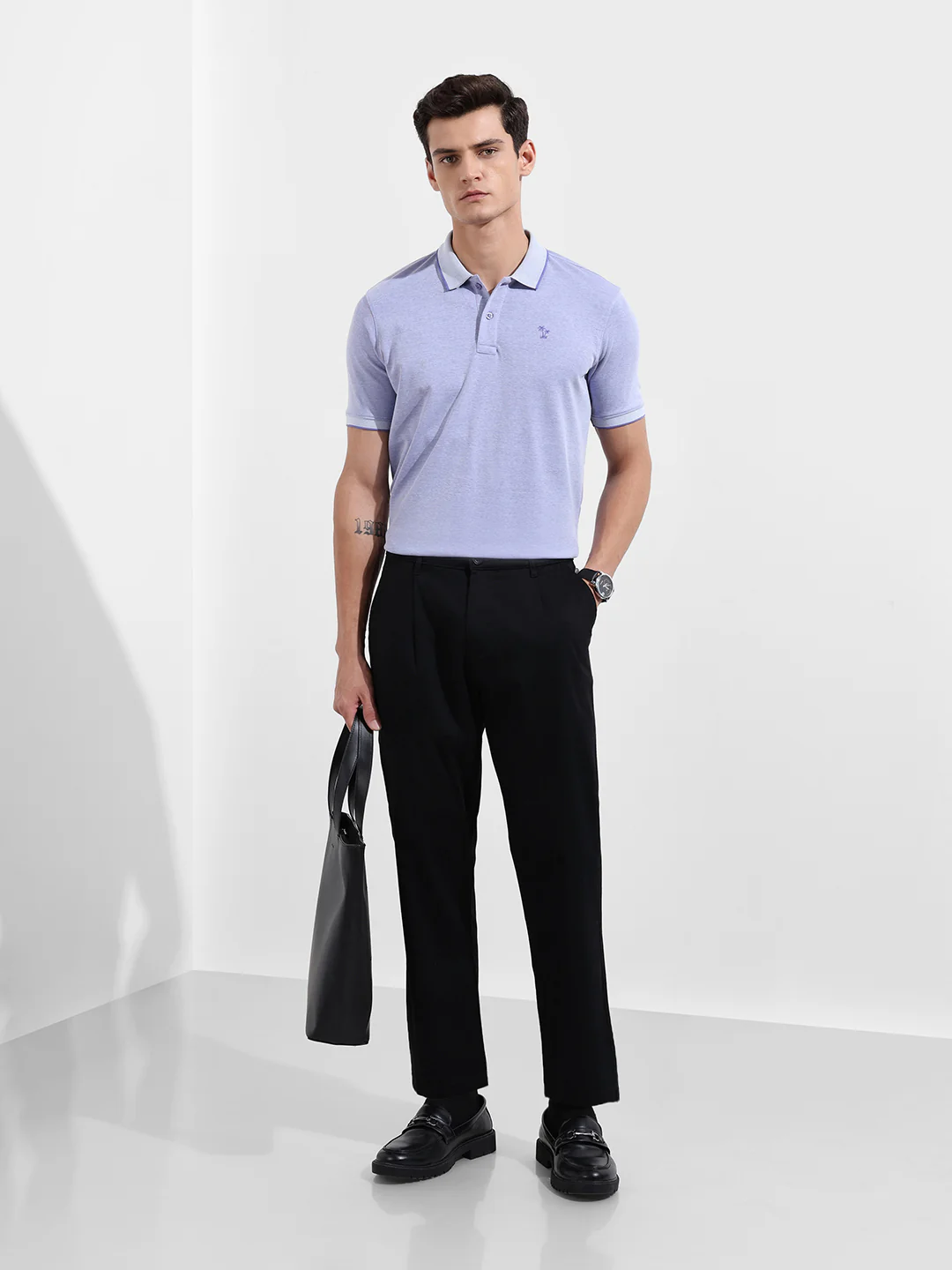Men's Baja Blue Regular Fit Textured Casual T-Shirt - Image 2