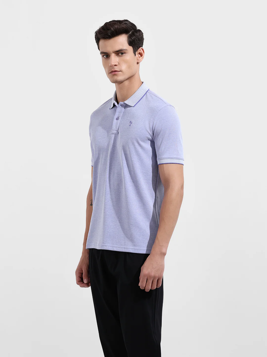 Men's Baja Blue Regular Fit Textured Casual T-Shirt - Image 4