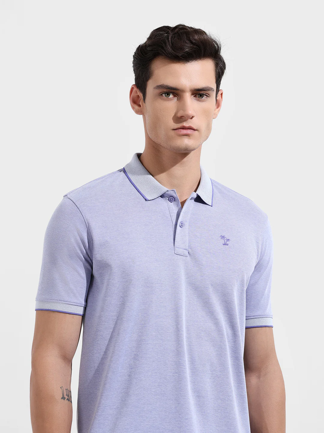 Men's Baja Blue Regular Fit Textured Casual T-Shirt - Image 5