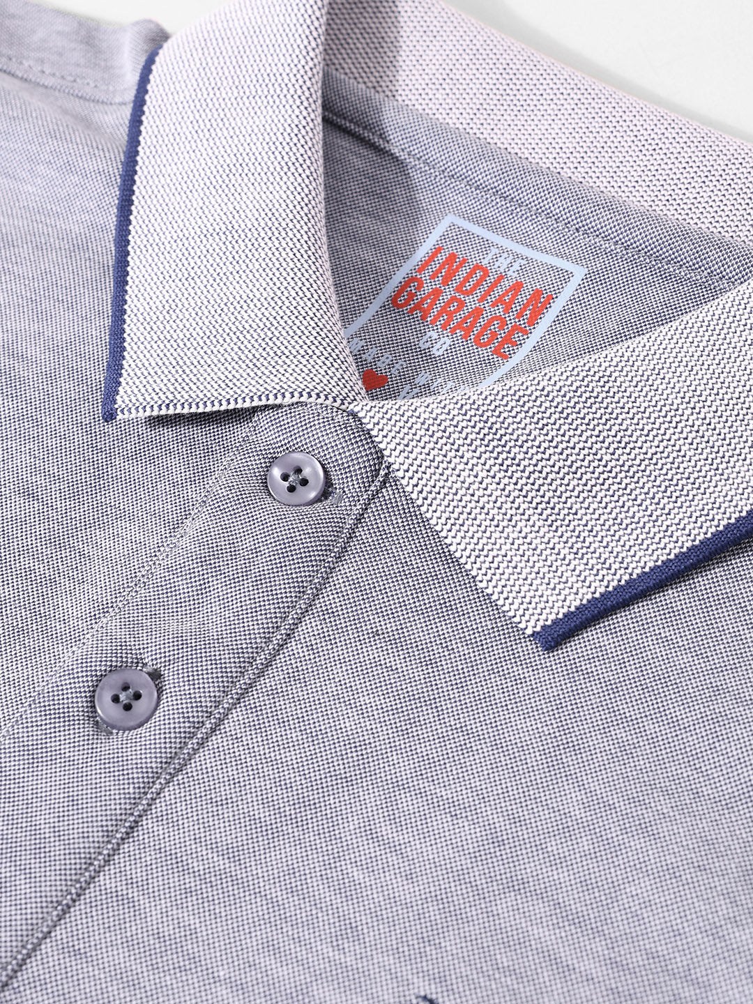 Men's Denim Blue Regular Fit Textured Casual T-Shirt - Image 7