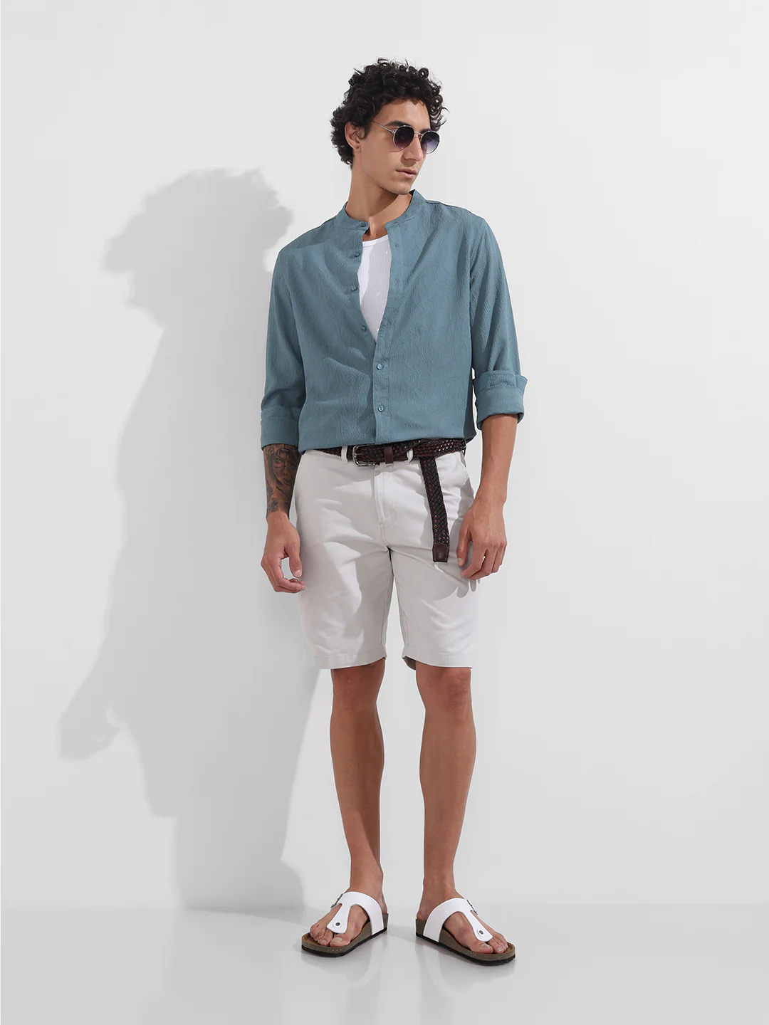 Men's Blue Regular Fit Textured Resort Wear Shirt - Image 2