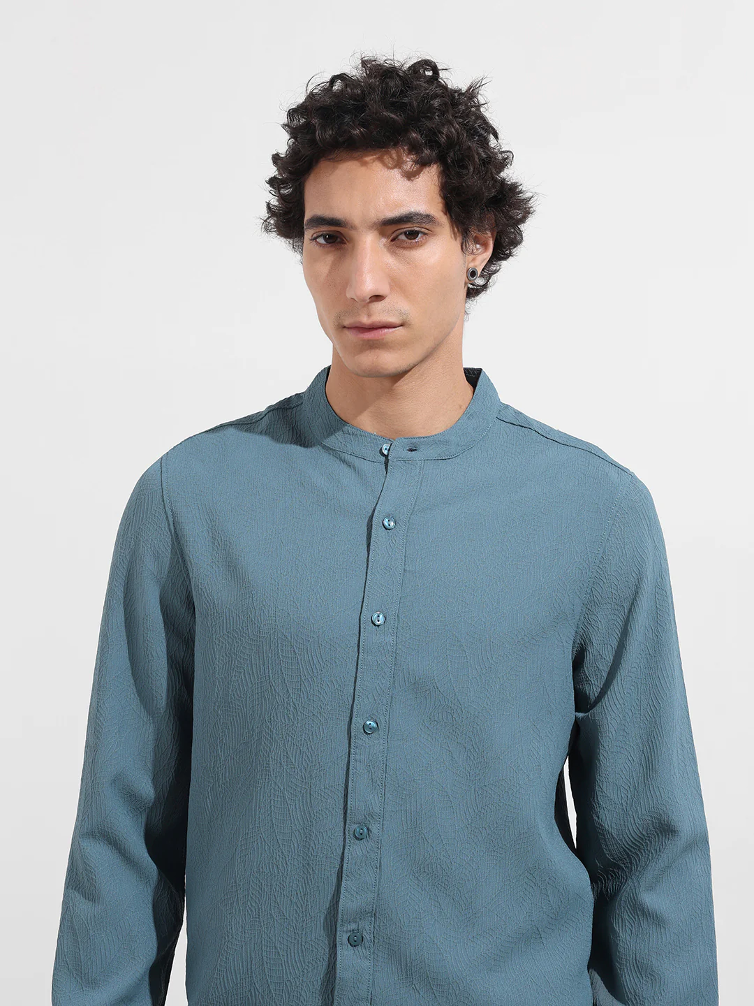 Men's Blue Regular Fit Textured Resort Wear Shirt - Image 5