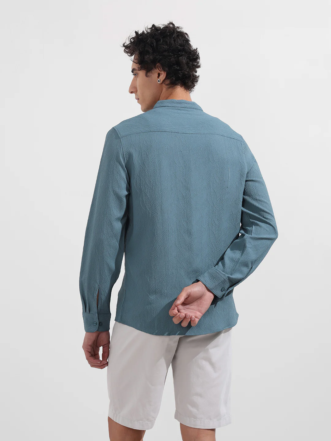 Men's Blue Regular Fit Textured Resort Wear Shirt - Image 6