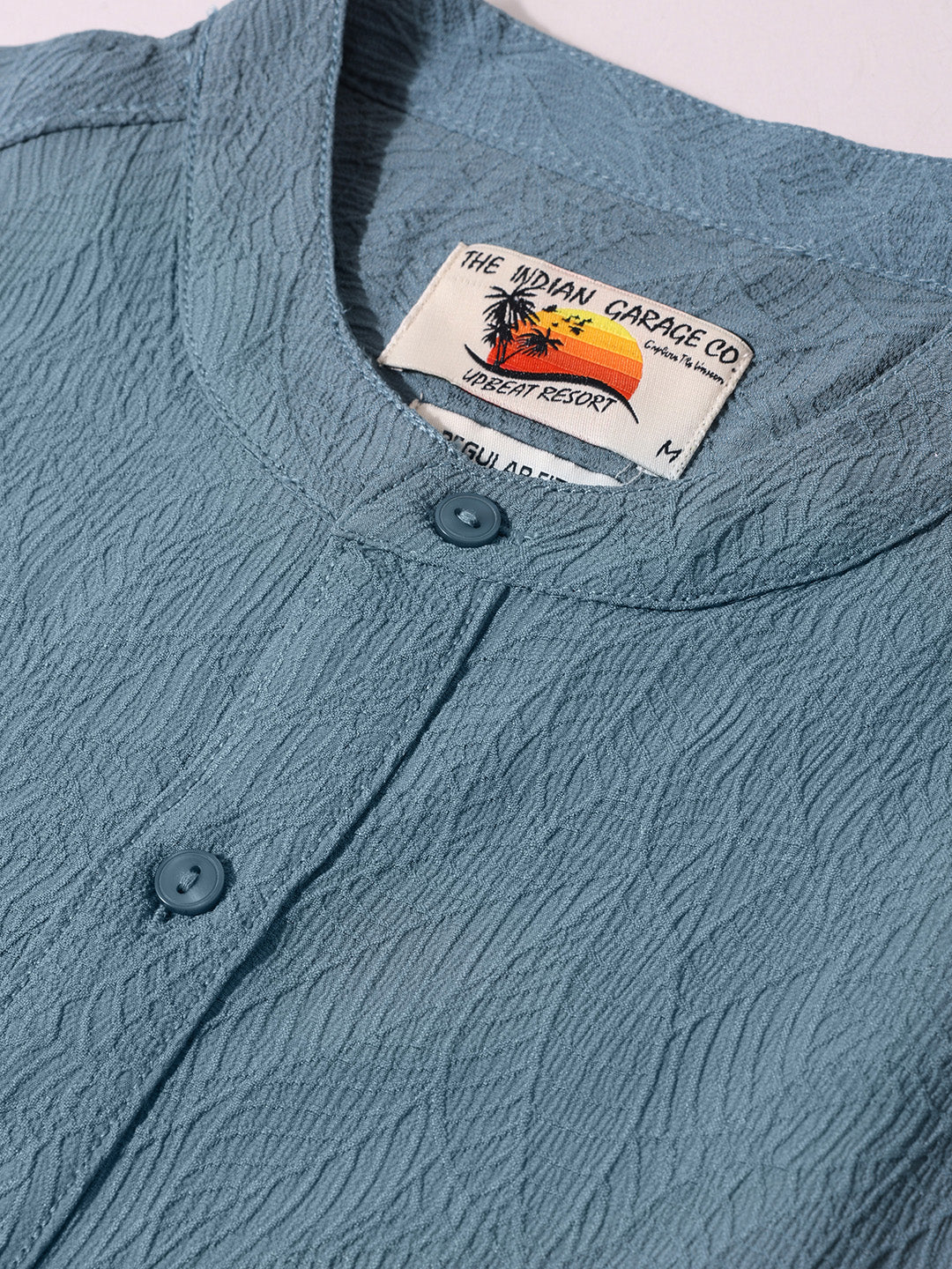 Men's Blue Regular Fit Textured Resort Wear Shirt - Image 7