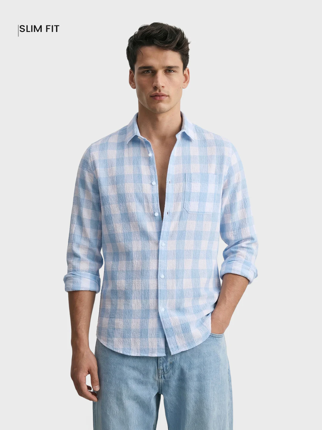 Men's Blue Relaxed Fit Checkered Oddinary Shirt - Image 2