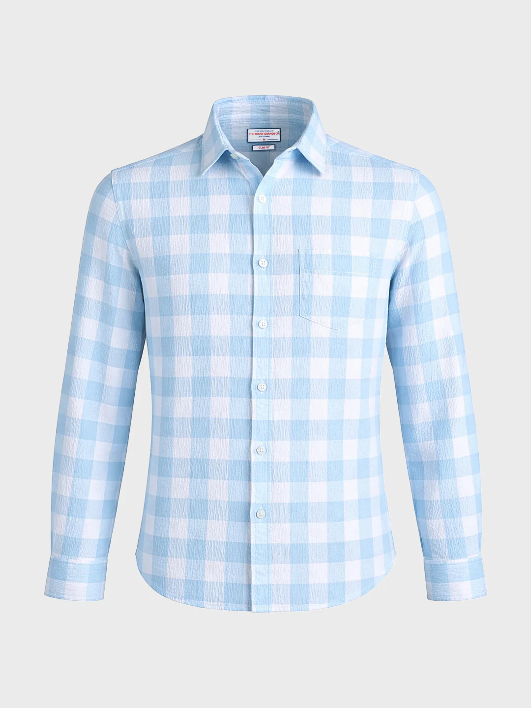 Men's Blue Relaxed Fit Checkered Oddinary Shirt - Image 5