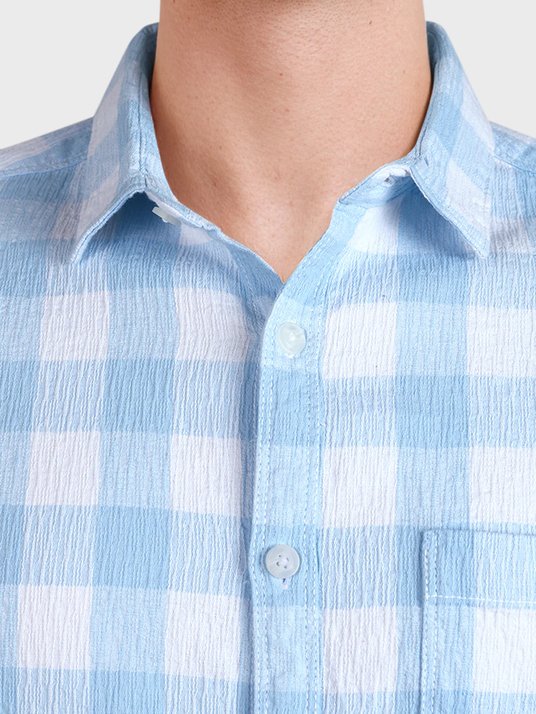 Men's Blue Relaxed Fit Checkered Oddinary Shirt - Image 7