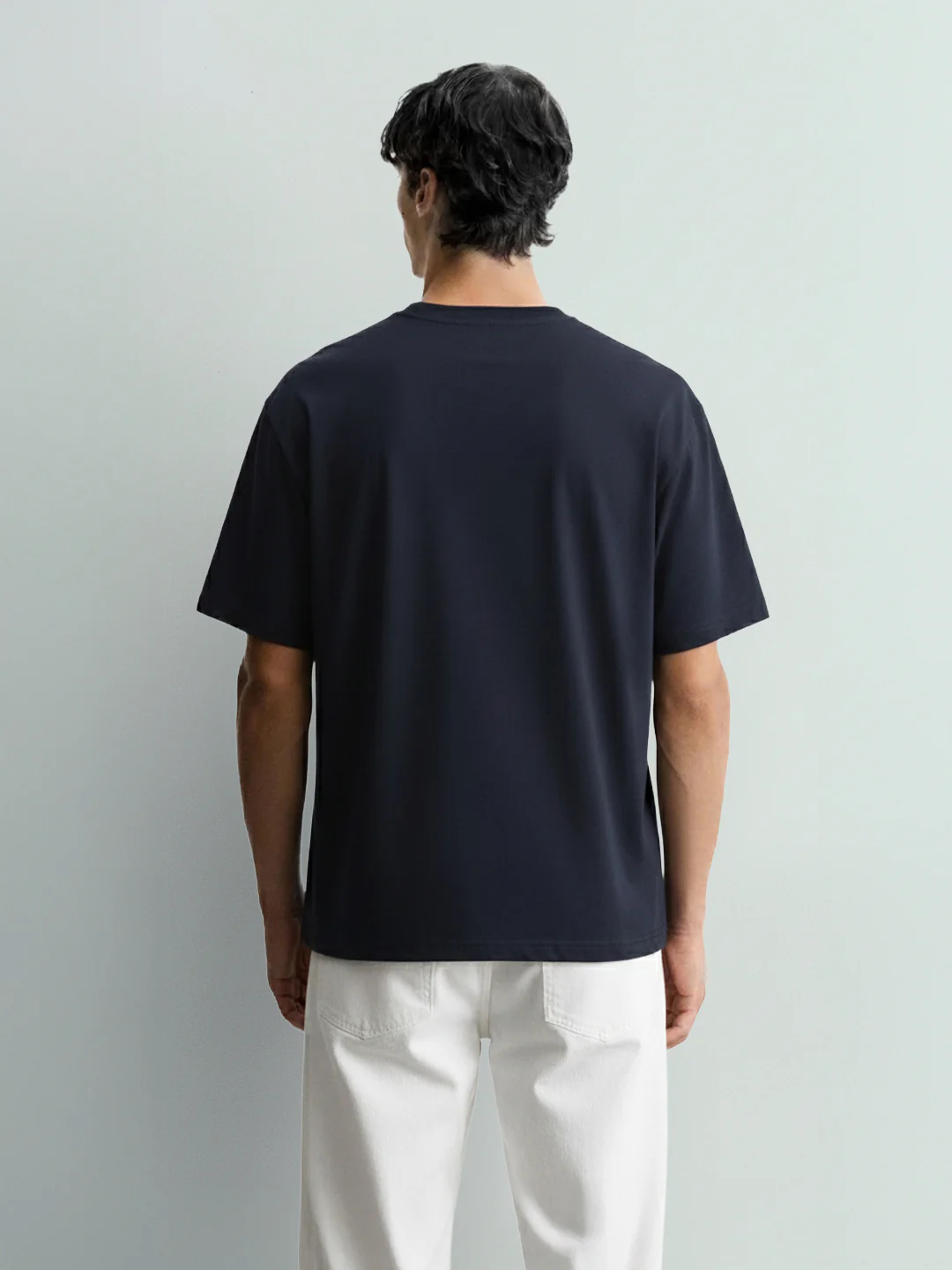 Men's Blue Relaxed Fit Embroided 240 GSM Casual T-Shirt - Image 4