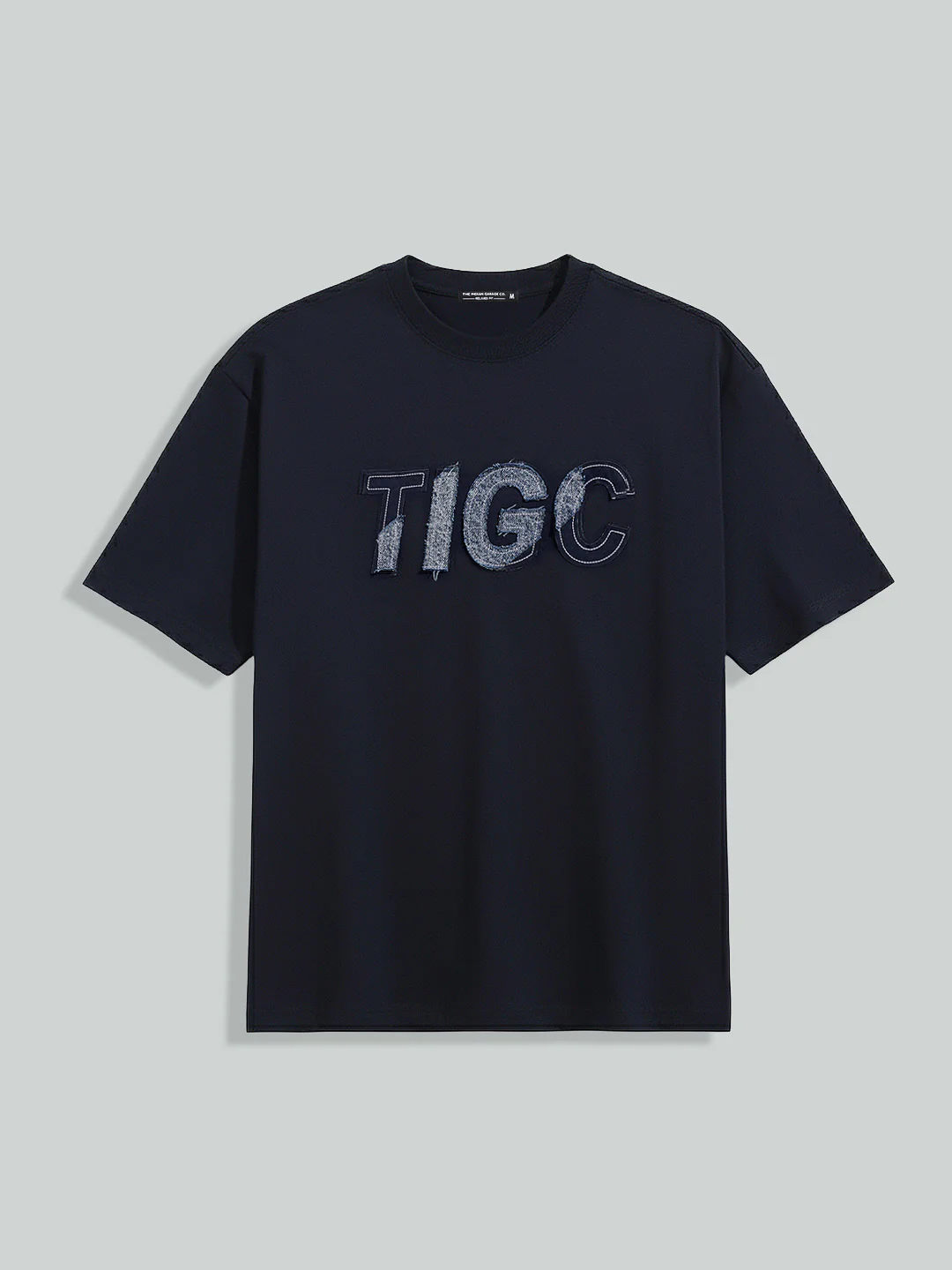 Men's Blue Relaxed Fit Embroided 240 GSM Casual T-Shirt - Image 5