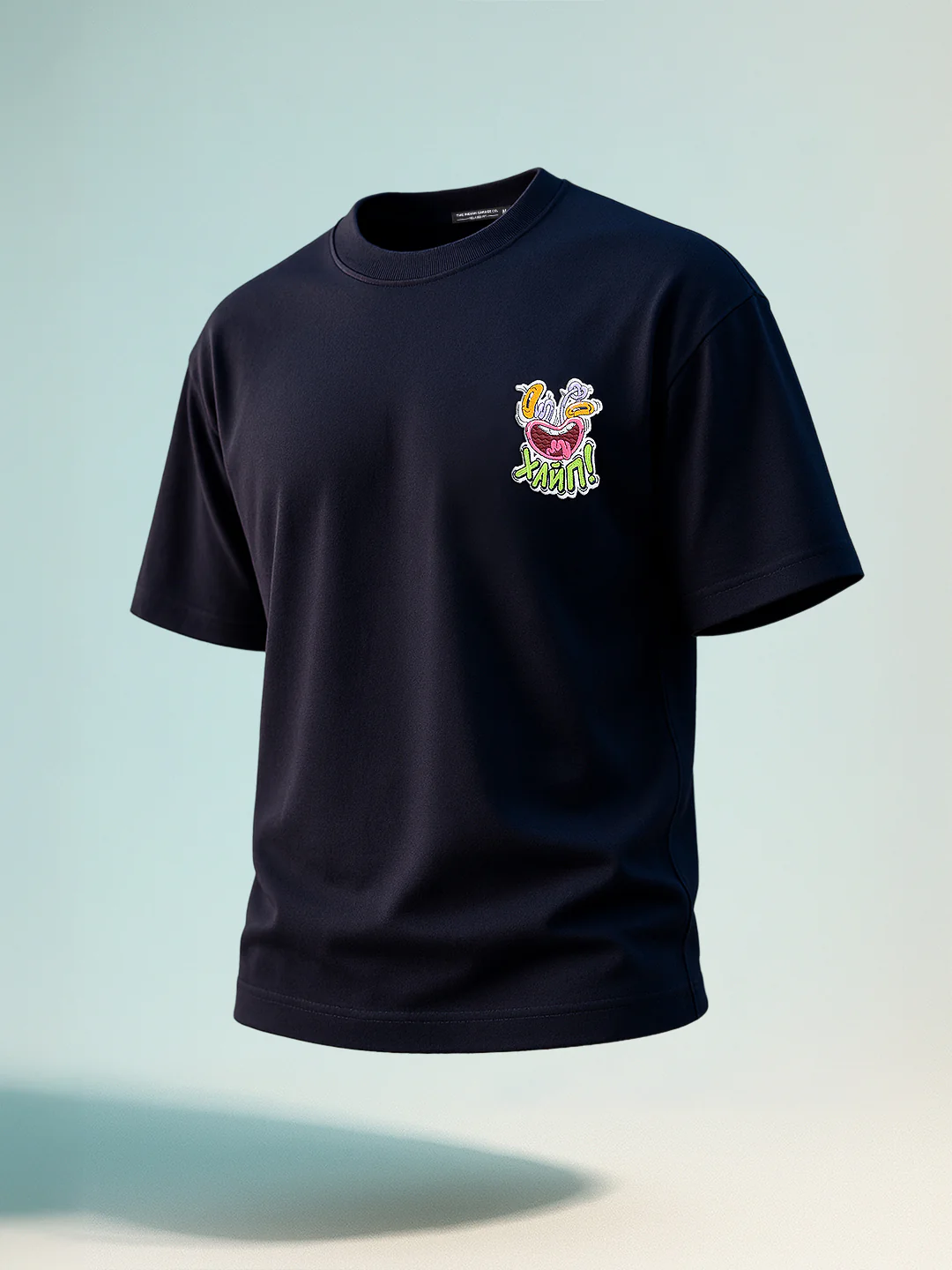 Men's Blue Relaxed Fit Embroided 240 GSM Graphic  T-Shirt - Image 2