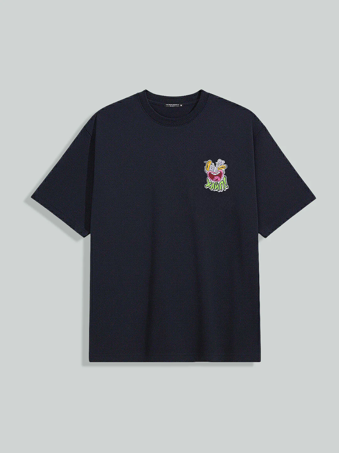 Men's Blue Relaxed Fit Embroided 240 GSM Graphic  T-Shirt - Image 5
