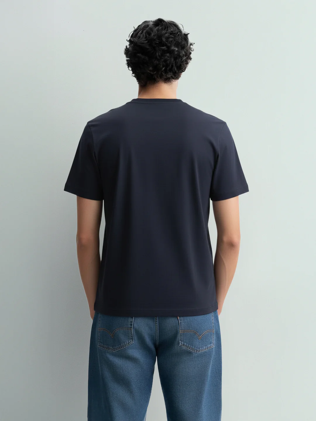 Men's Blue Relaxed Fit Embroided 240 GSM Resort Wear T-Shirt - Image 4