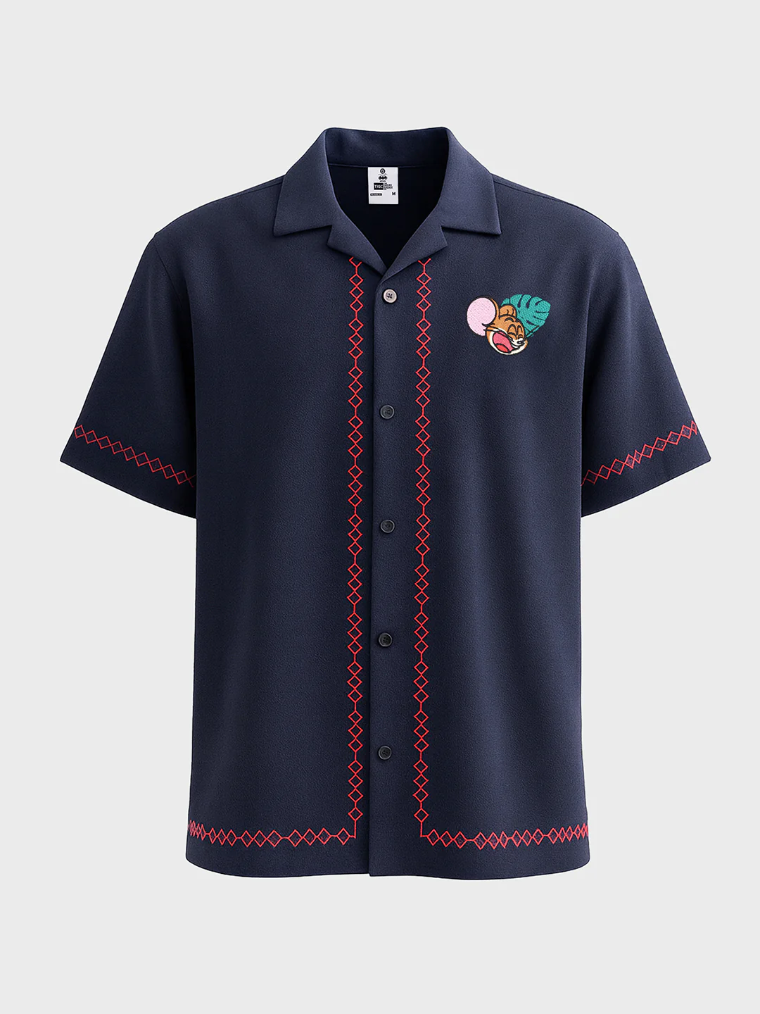 Men's Blue Relaxed Fit Embroidered Tom&Jerry Character Shirt - Image 3