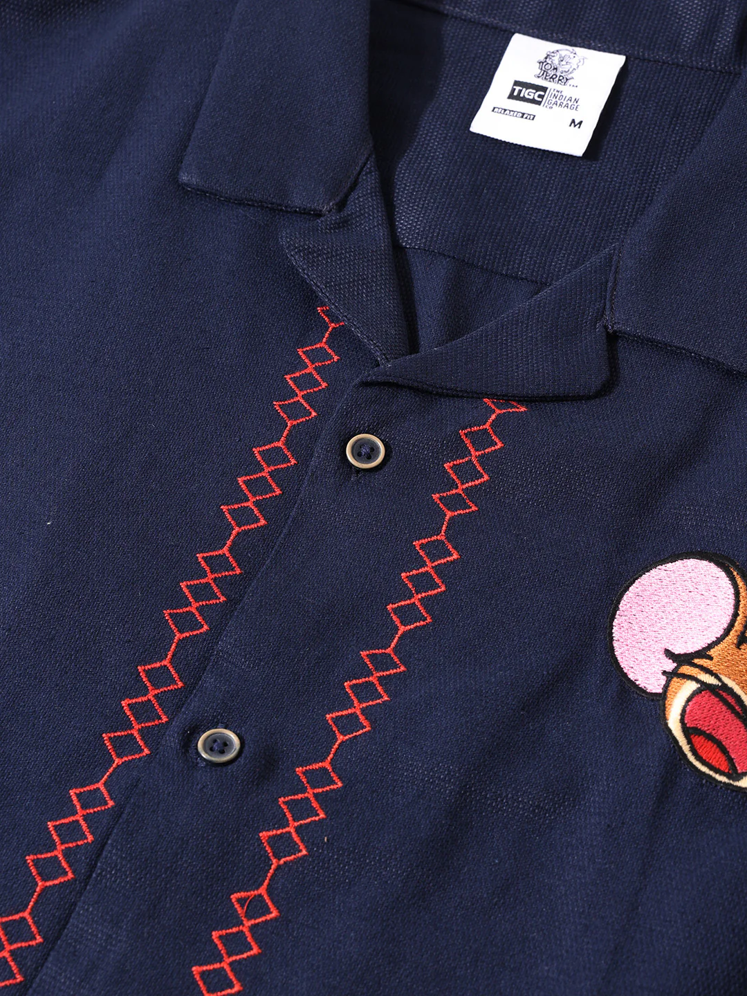 Men's Blue Relaxed Fit Embroidered Tom&Jerry Character Shirt - Image 5