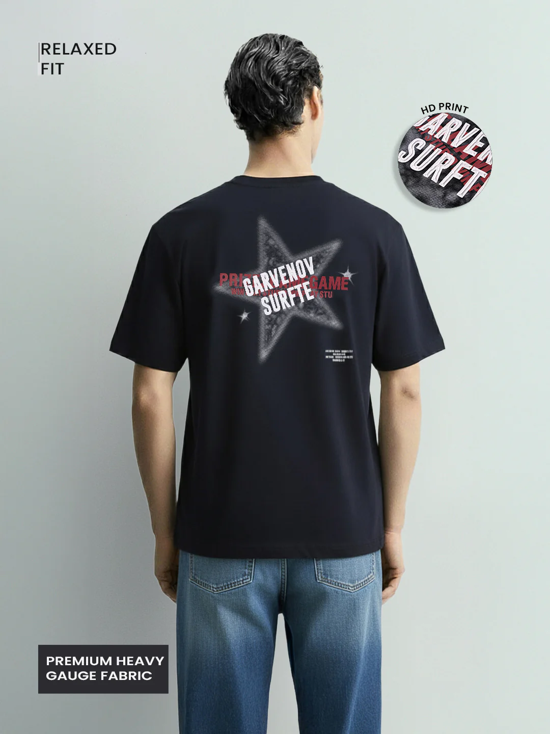 Men's Blue Relaxed Fit Graphic Printed 240 GSM Casual T-Shirt - Image 3