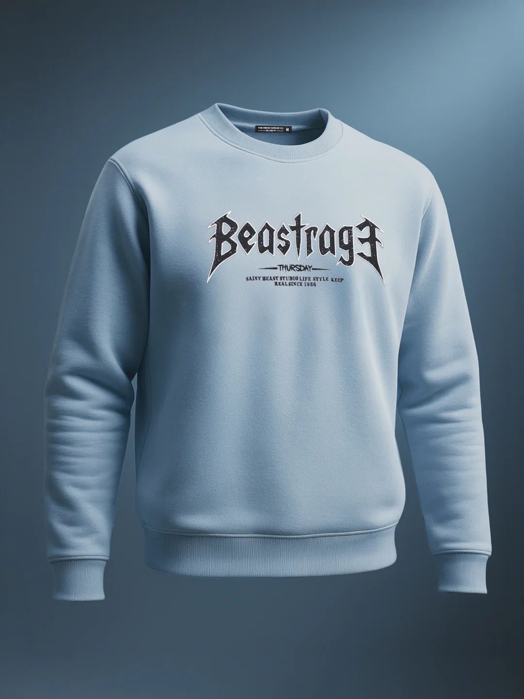 Men's Blue Relaxed Fit Graphic Printed Casual Sweatshirt - Image 2