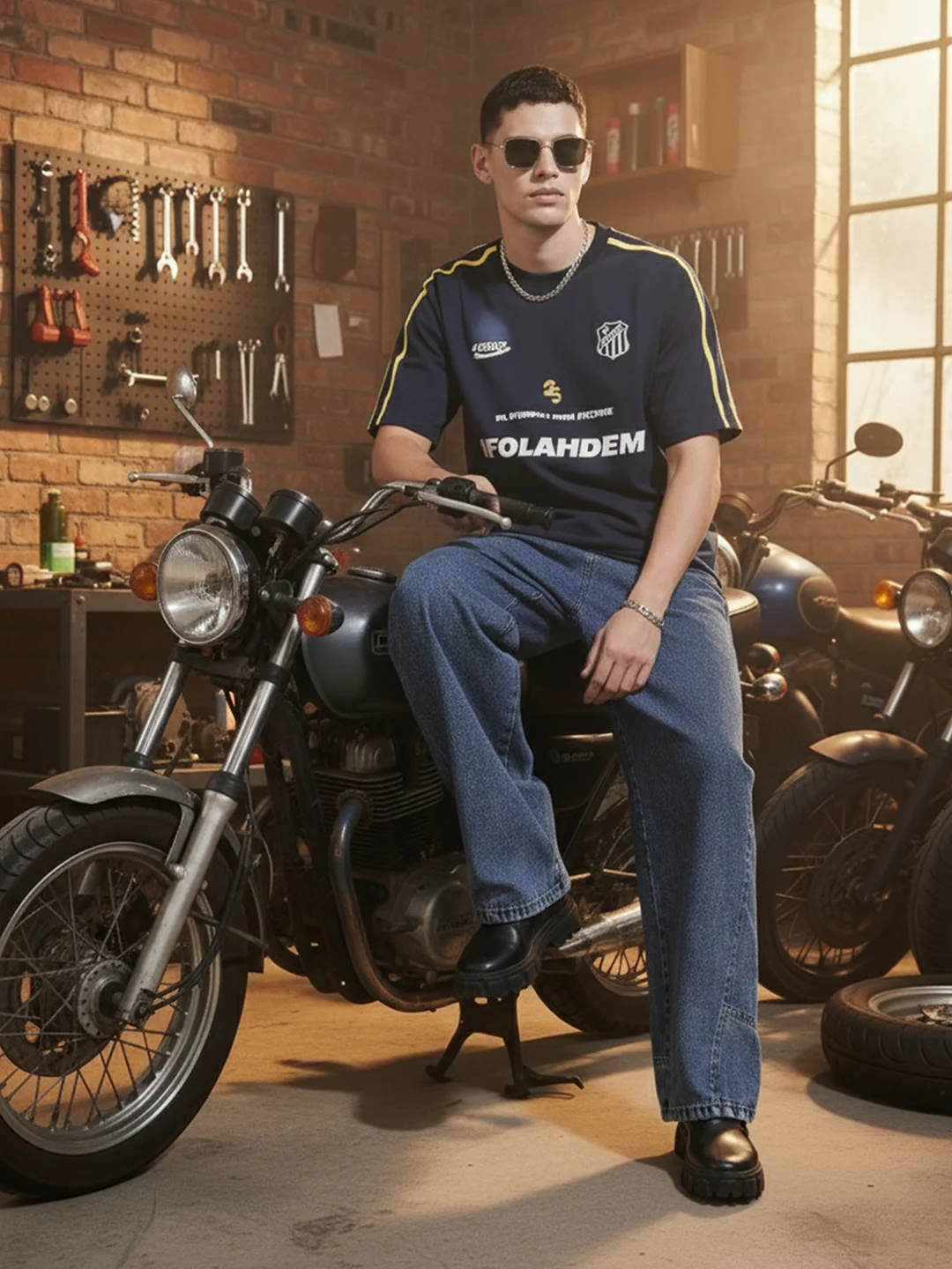 Men's Blue Relaxed Fit Graphic Printed 240 GSM Street Wear T-Shirt - Image 3