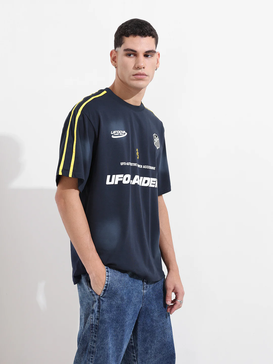 Men's Blue Relaxed Fit Graphic Printed 240 GSM Street Wear T-Shirt - Image 6