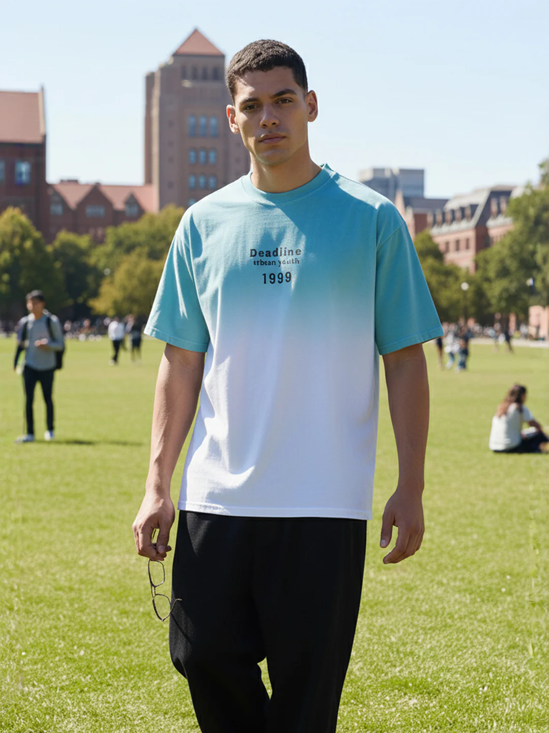 Men's Blue Relaxed Fit Printed 240 GSM Street Wear T-Shirt - Image 3