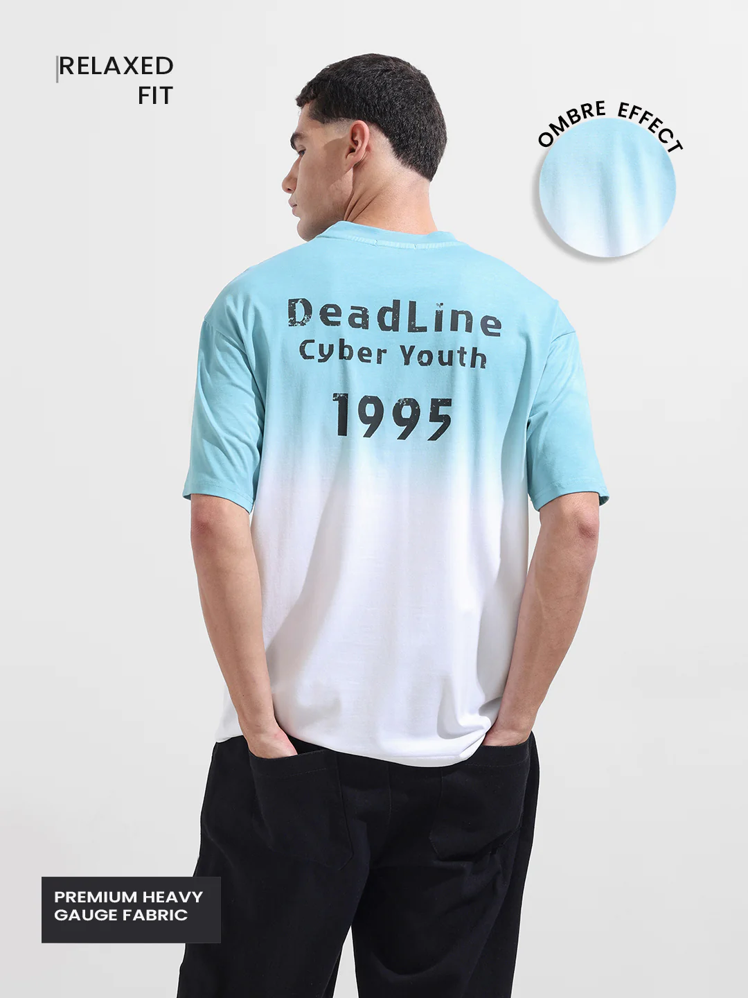Men's Blue Relaxed Fit Printed 240 GSM Street Wear T-Shirt - Image 4