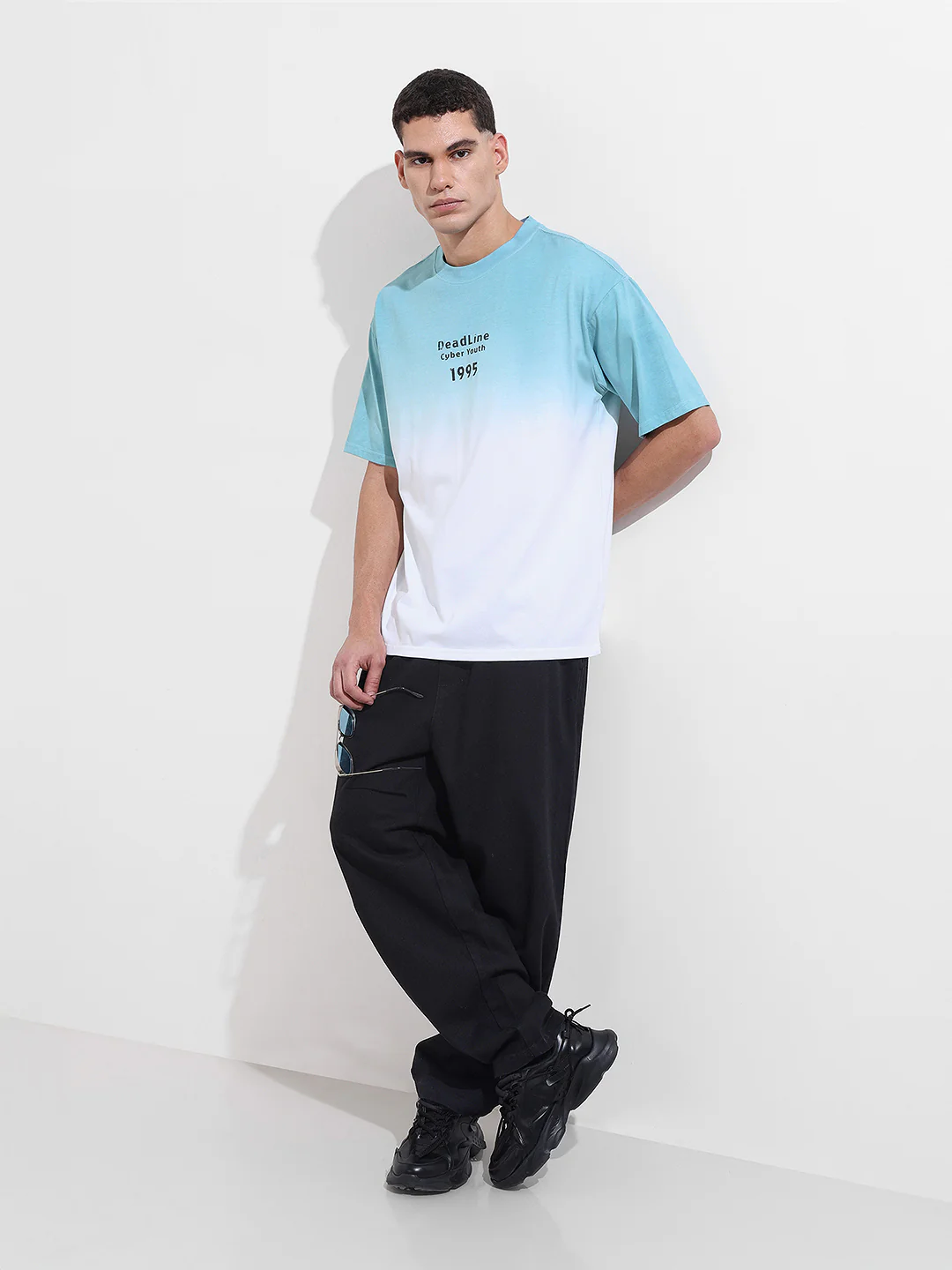 Men's Blue Relaxed Fit Printed 240 GSM Street Wear T-Shirt - Image 5
