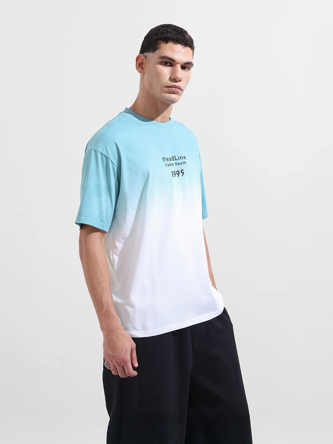 Men's Blue Relaxed Fit Printed 240 GSM Street Wear T-Shirt - Image 6