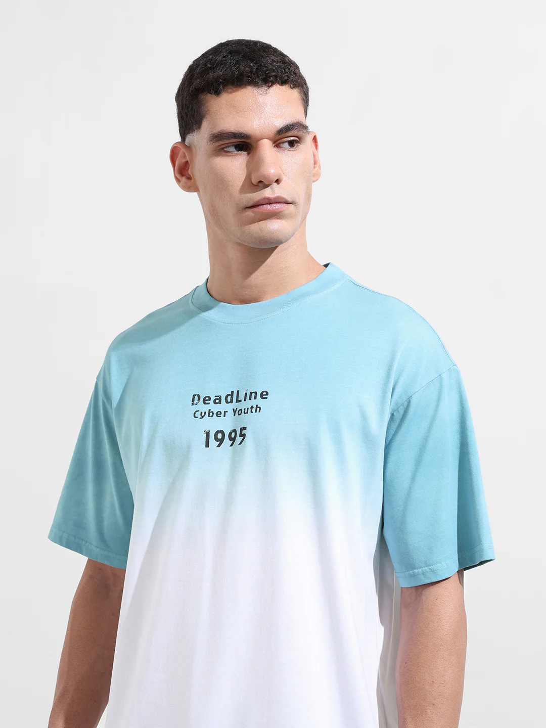 Men's Blue Relaxed Fit Printed 240 GSM Street Wear T-Shirt - Image 7
