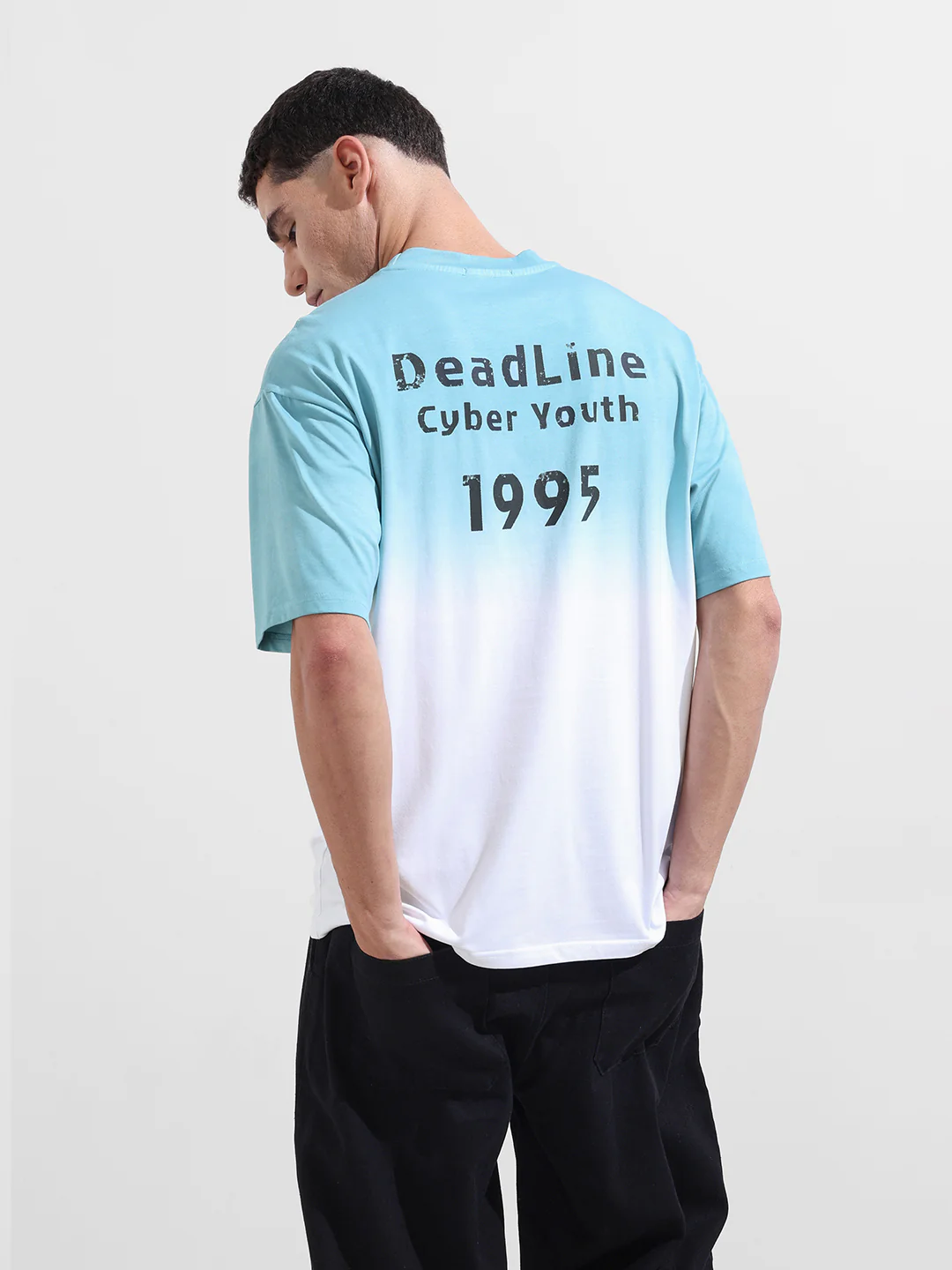 Men's Blue Relaxed Fit Printed 240 GSM Street Wear T-Shirt - Image 8