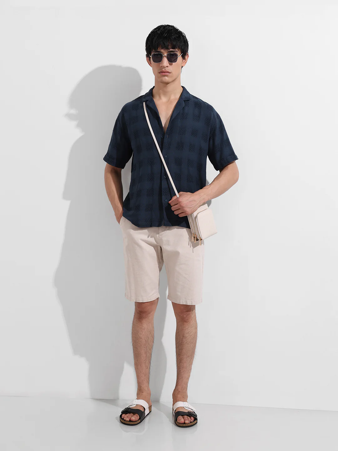 Men's Blue Relaxed Fit Resort Wear Textured Shirt - Image 3