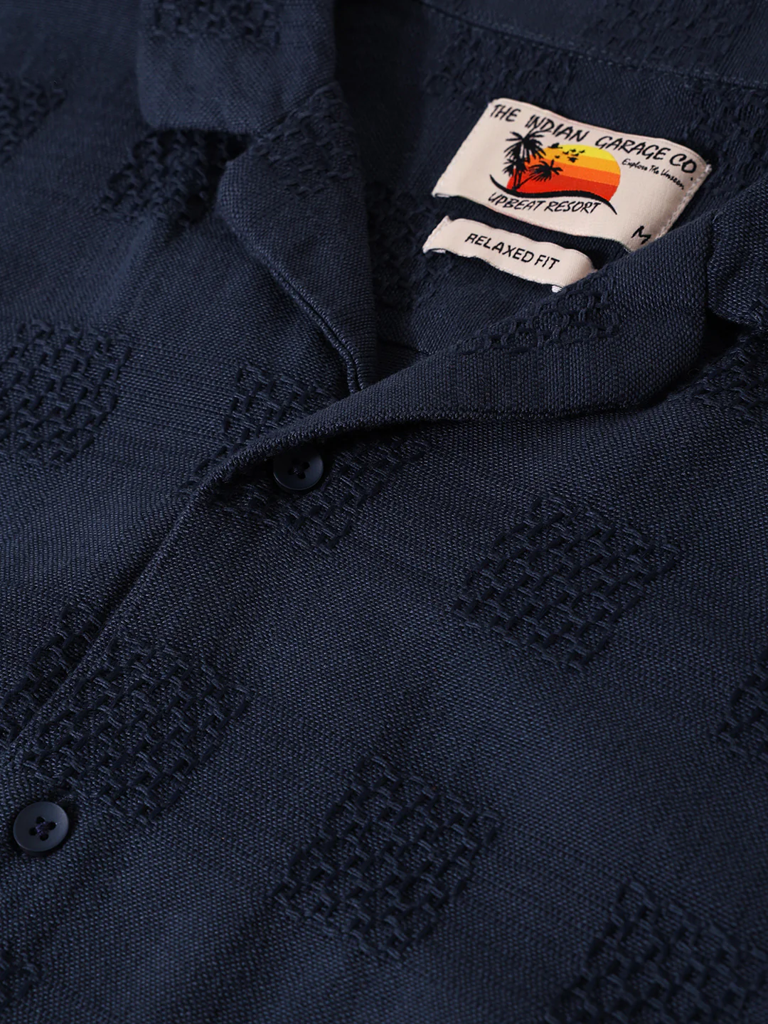 Men's Blue Relaxed Fit Resort Wear Textured Shirt - Image 7