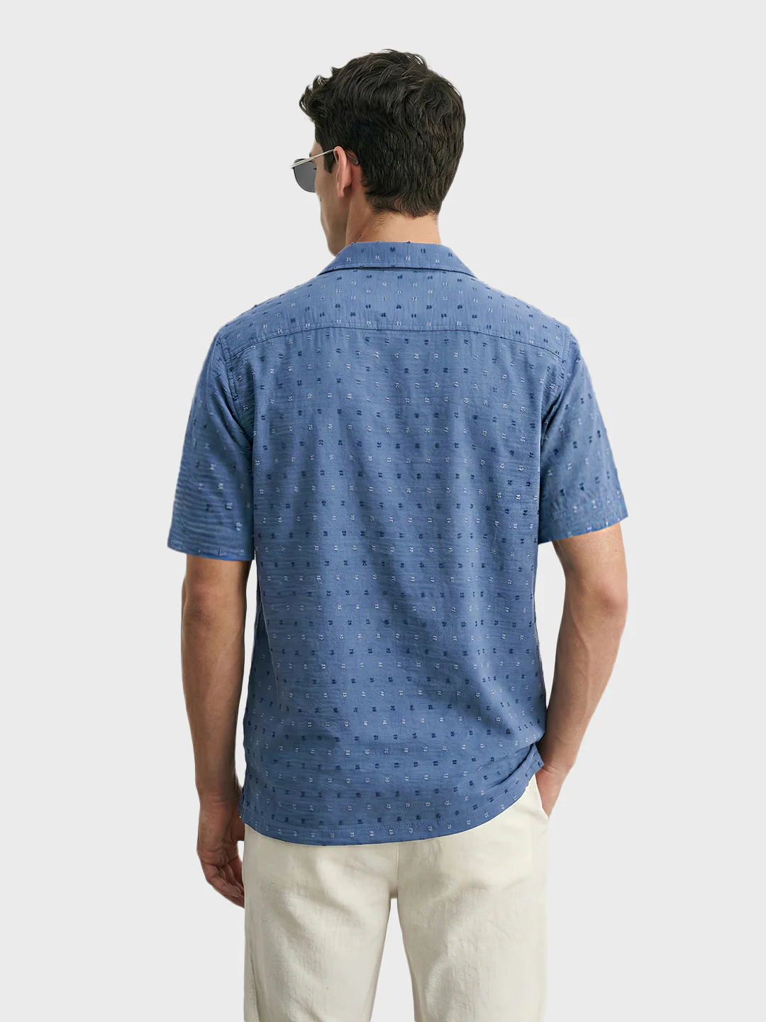 Men's Blue Relaxed Fit Resort Wear Textured Shirt - Image 3