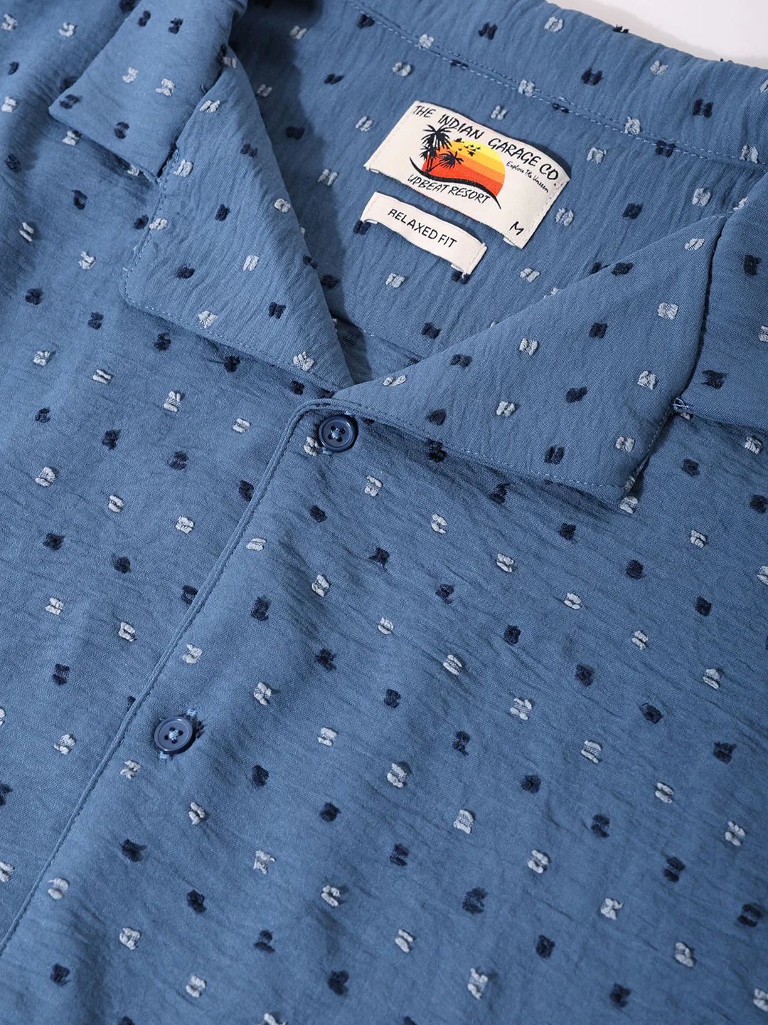 Men's Blue Relaxed Fit Resort Wear Textured Shirt - Image 6
