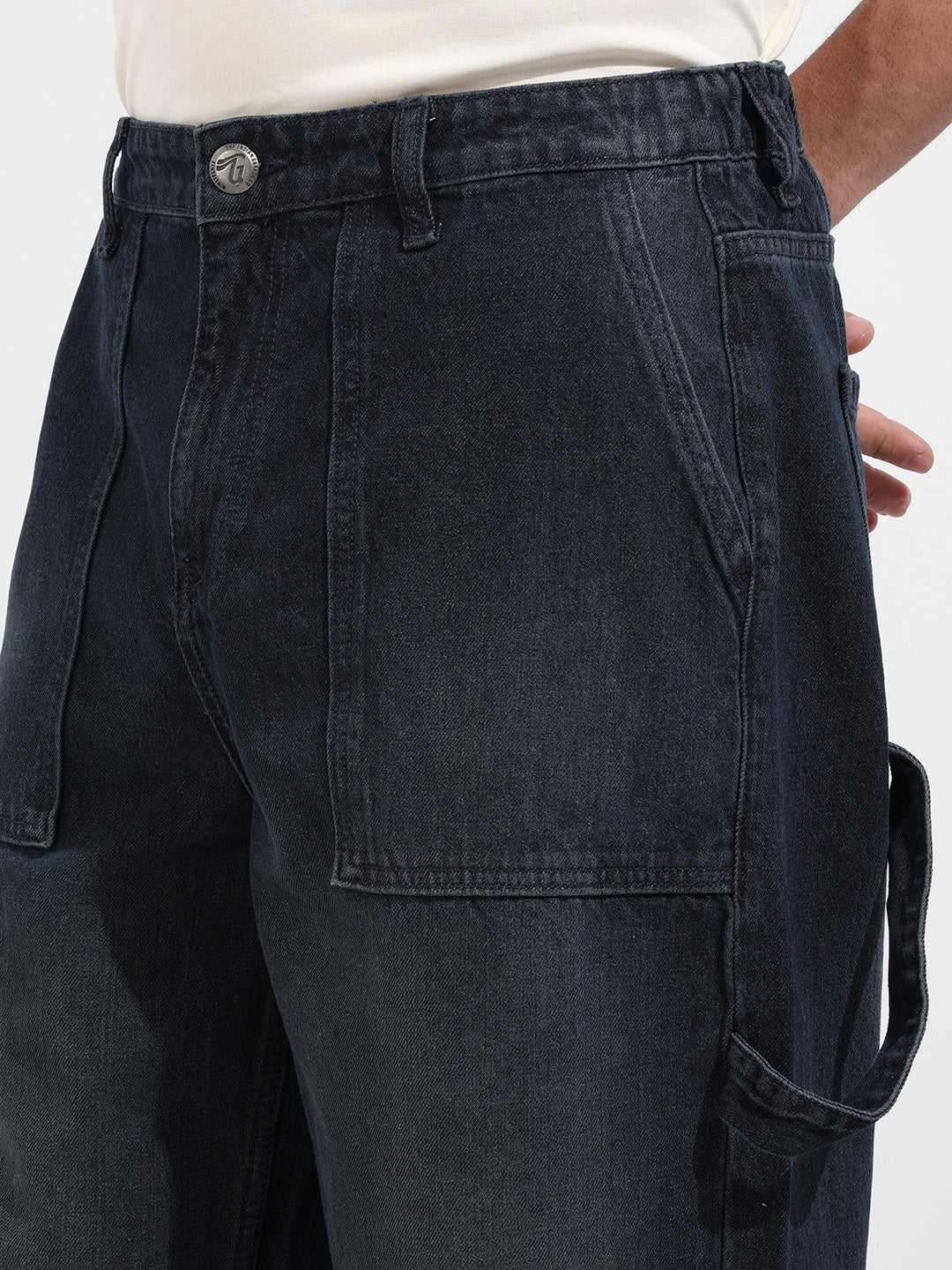 Men's Blue Relaxed Fit Solid Casual Jeans - Image 4