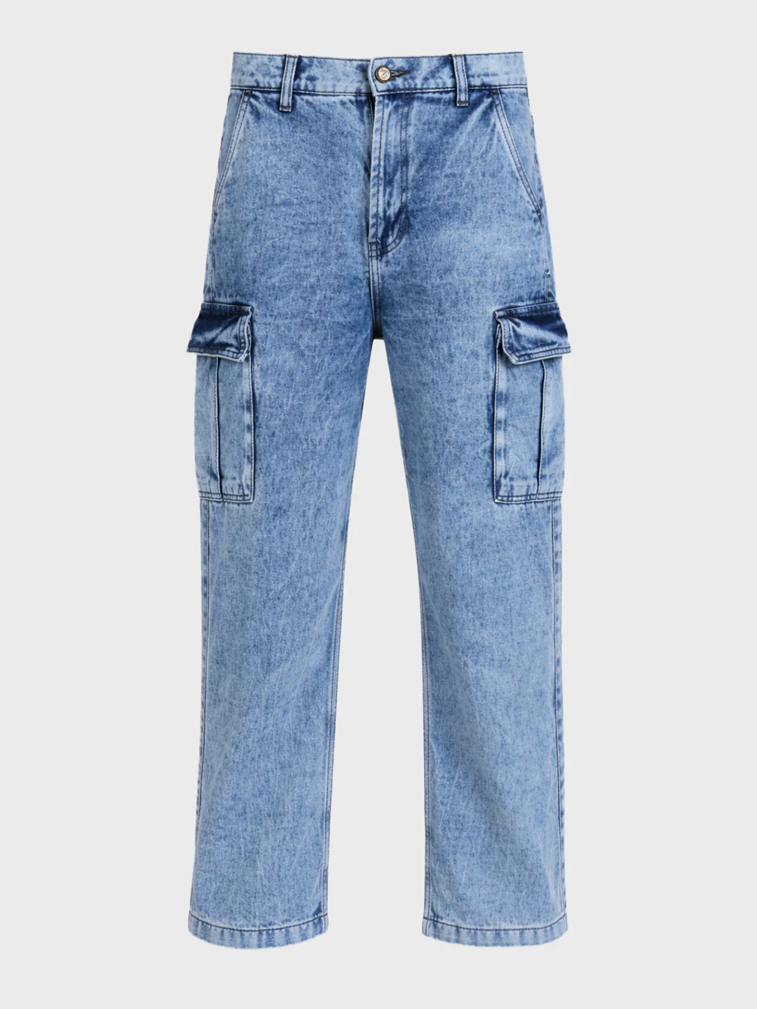 Men's Blue Relaxed Fit Solid Casual Jeans - Image 4
