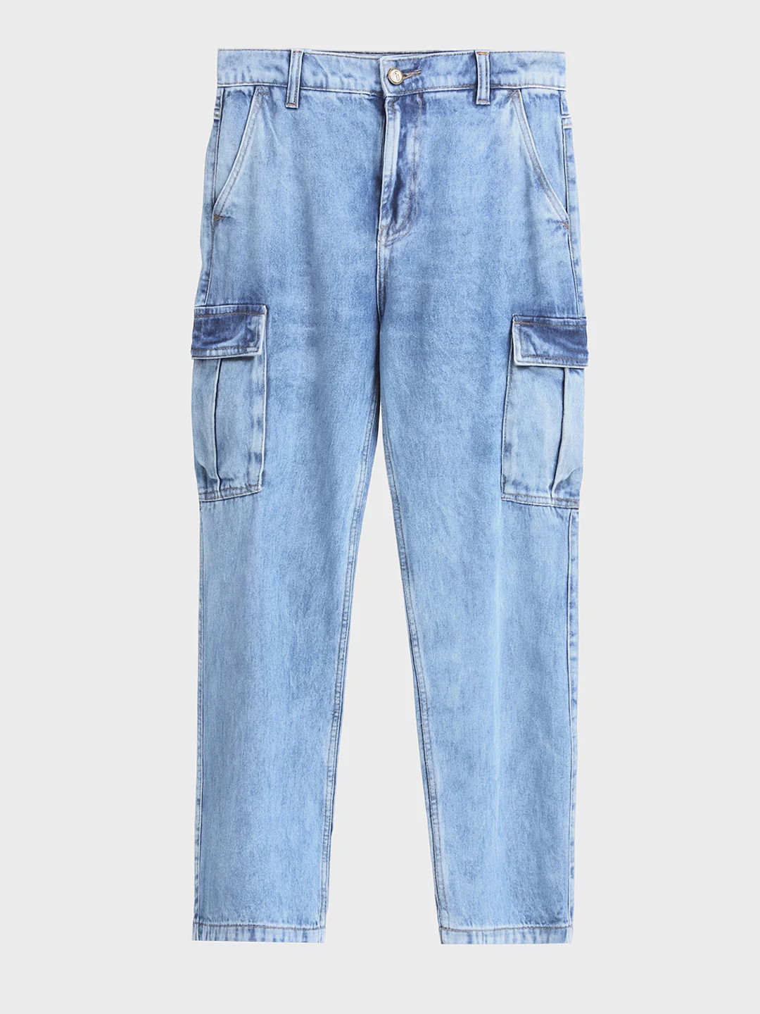 Men's Blue Relaxed Fit Solid Casual Jeans - Image 4