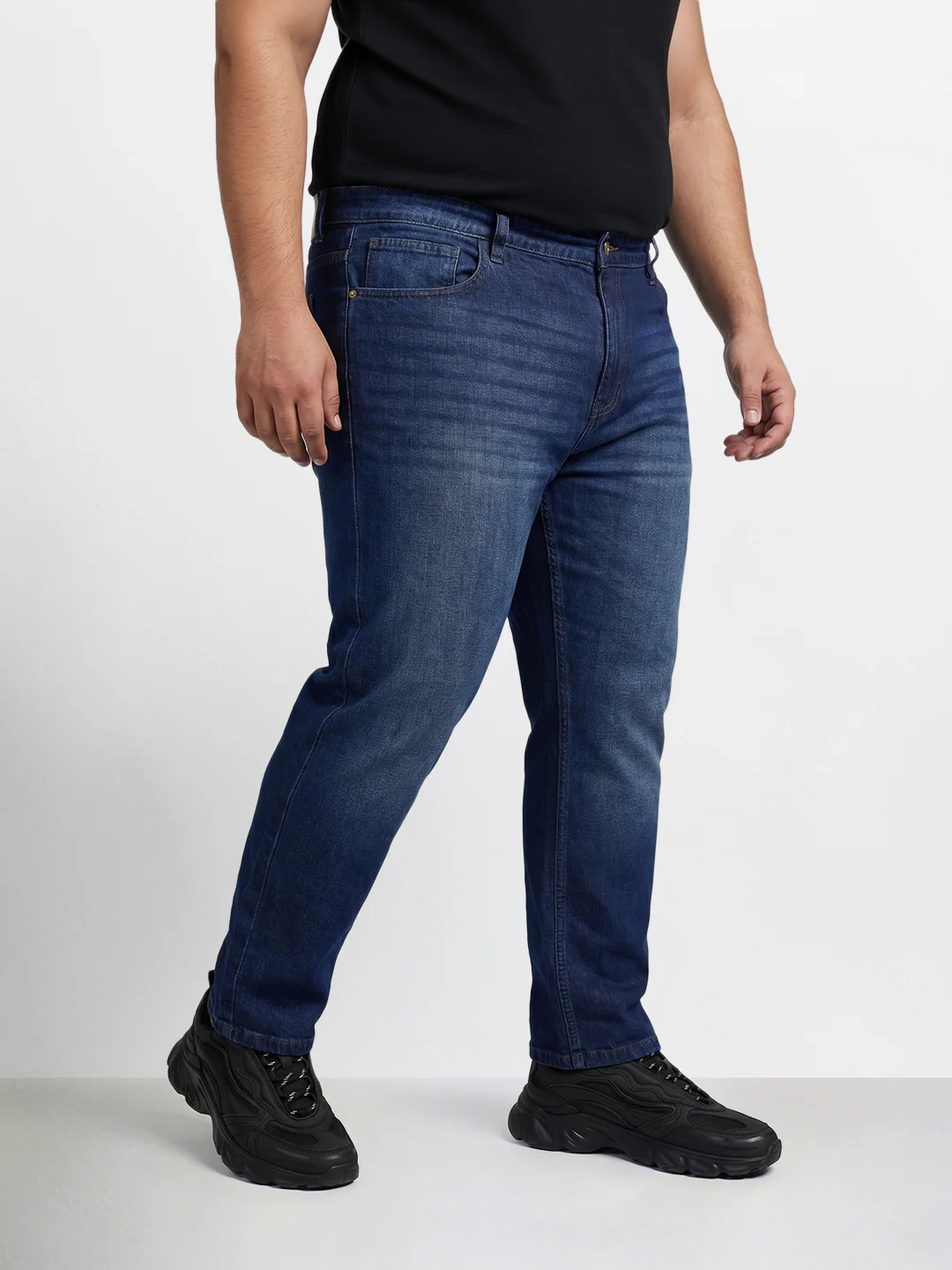 Men's Blue Relaxed Fit Solid Casual Jeans - Image 2
