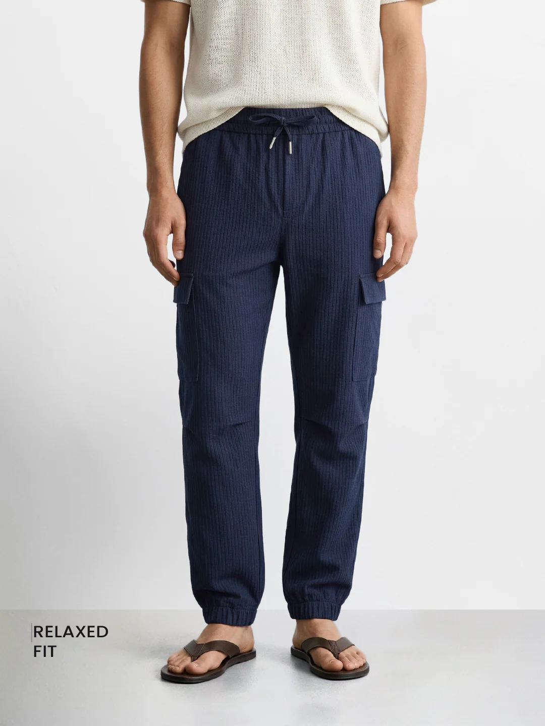 Men's Blue Relaxed Fit Solid Casual Joggers - Image 2