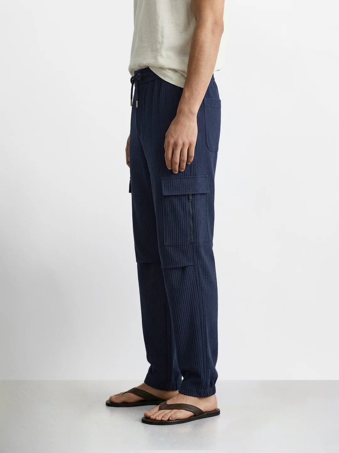 Men's Blue Relaxed Fit Solid Casual Joggers - Image 3