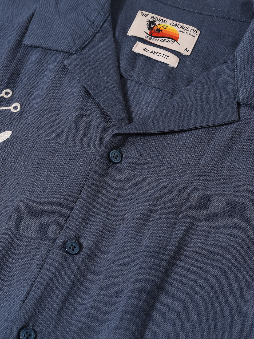 Men's Blue Relaxed Fit Printed Casual Shirt - Image 5