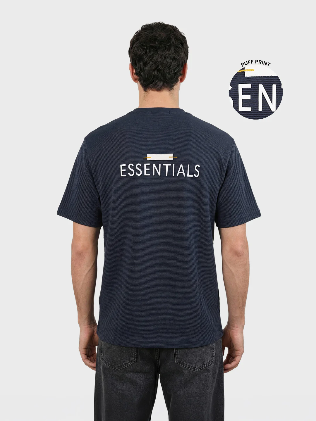 Men's Blue Relaxed Fit Solid Casual T-Shirts - Image 3