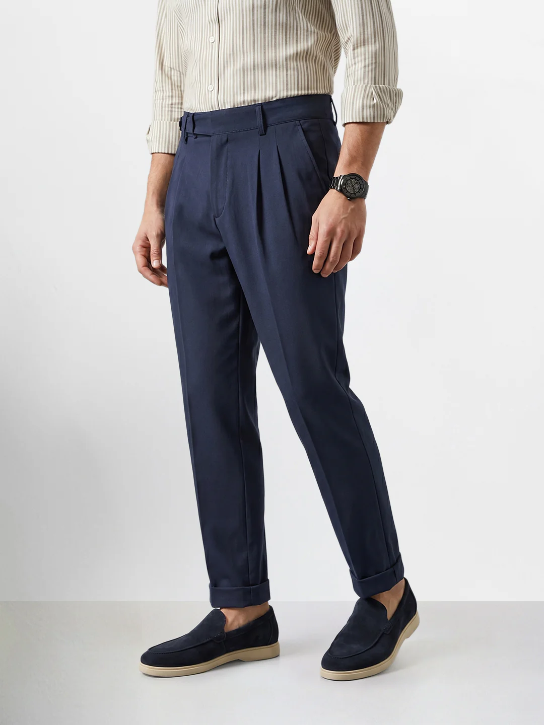 Men's Blue Relaxed Fit Solid Casual Trousers - Image 3