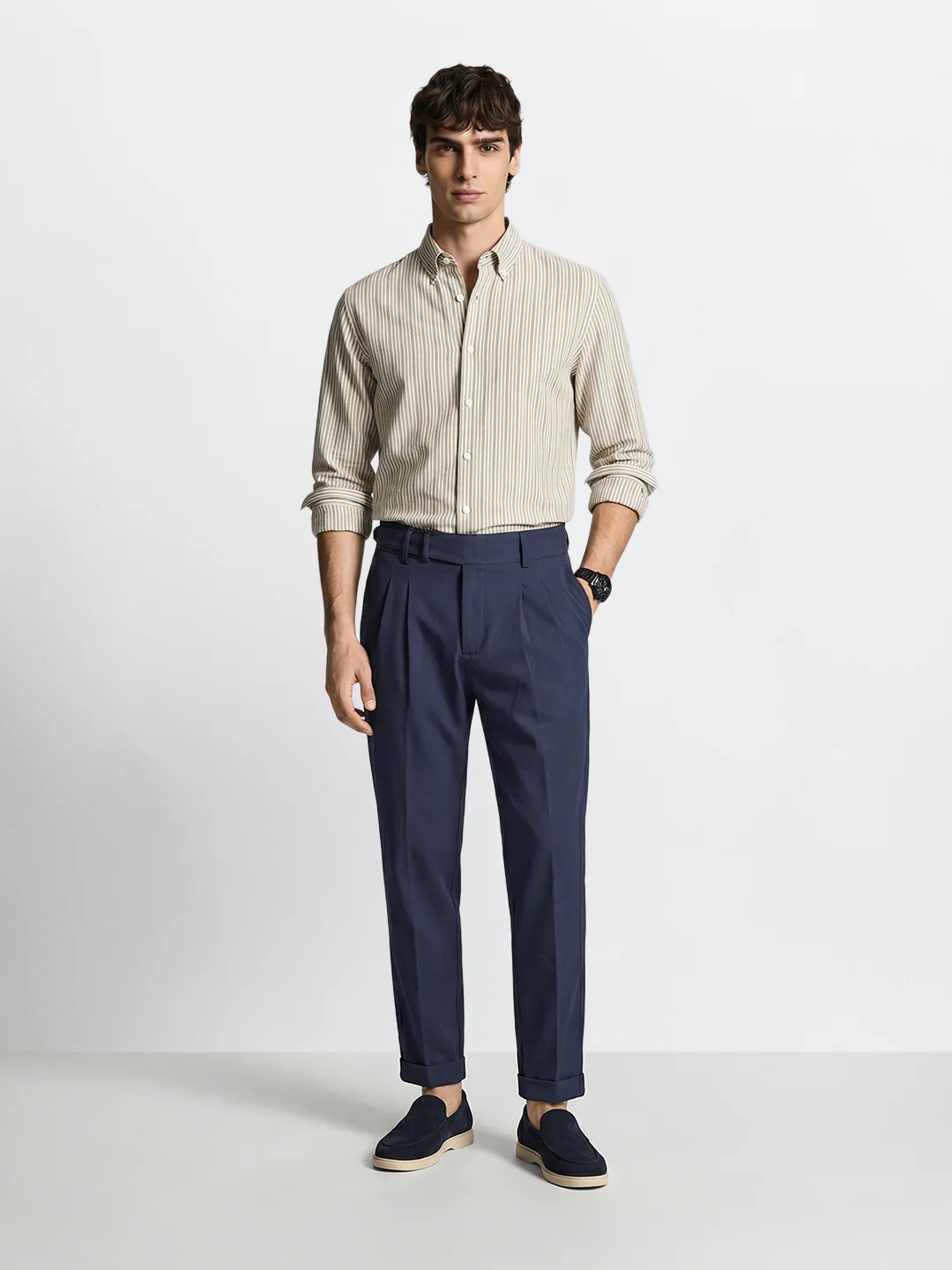 Men's Blue Relaxed Fit Solid Casual Trousers - Image 6