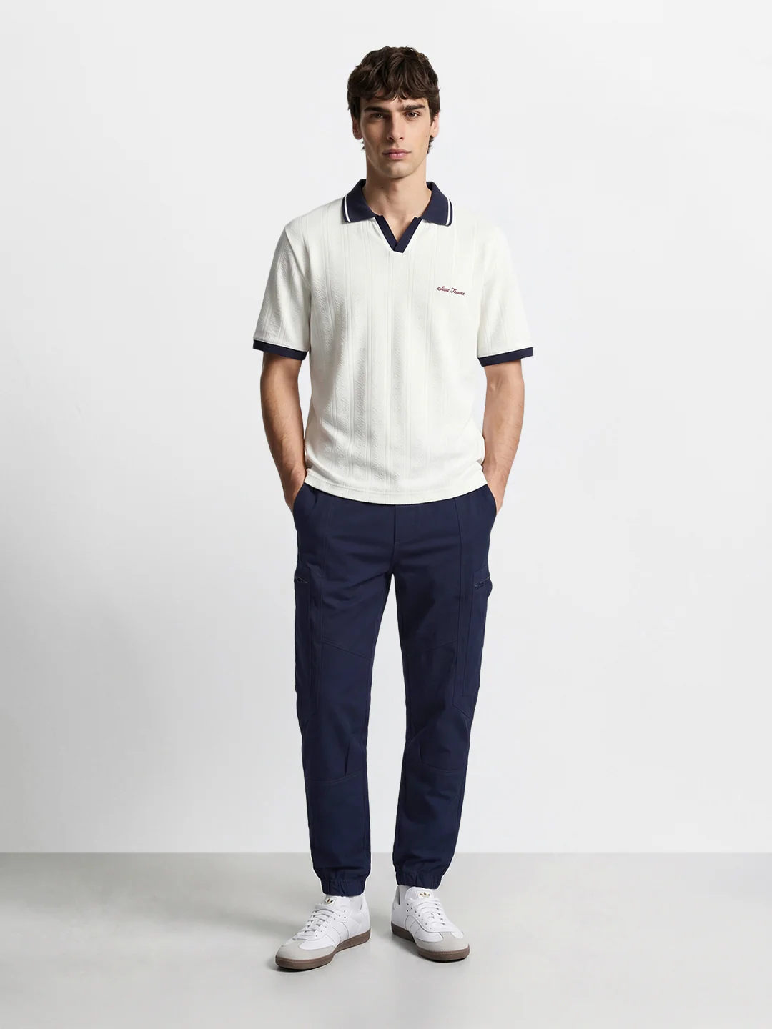 Men's Blue Relaxed Fit Solid Utility Cargo - Image 2